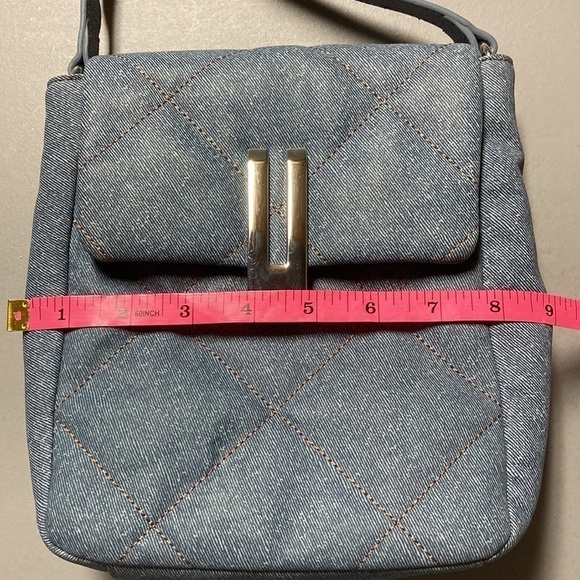 Vince Camuto Doty Quilted Leather Washed Denim Crossbody - Picture 8 of 13